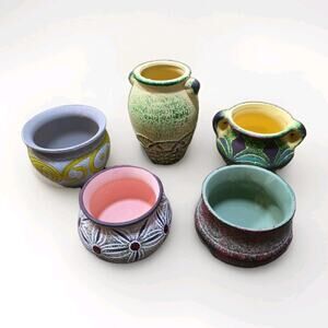 5PCs Flower Pot Ceramic Succulent Planter Pots With Drainage For Garden Set